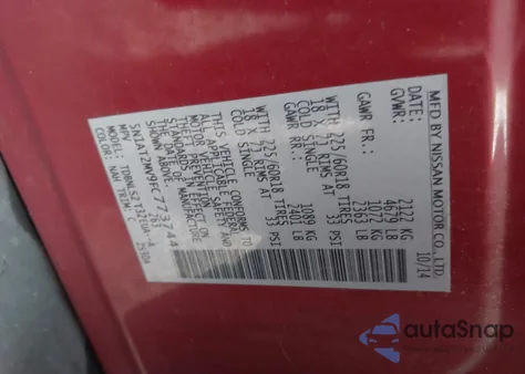 2015 Nissan Rogue Sl z USA, uszkodzony, nr VIN 5N1AT2MV9FC773744